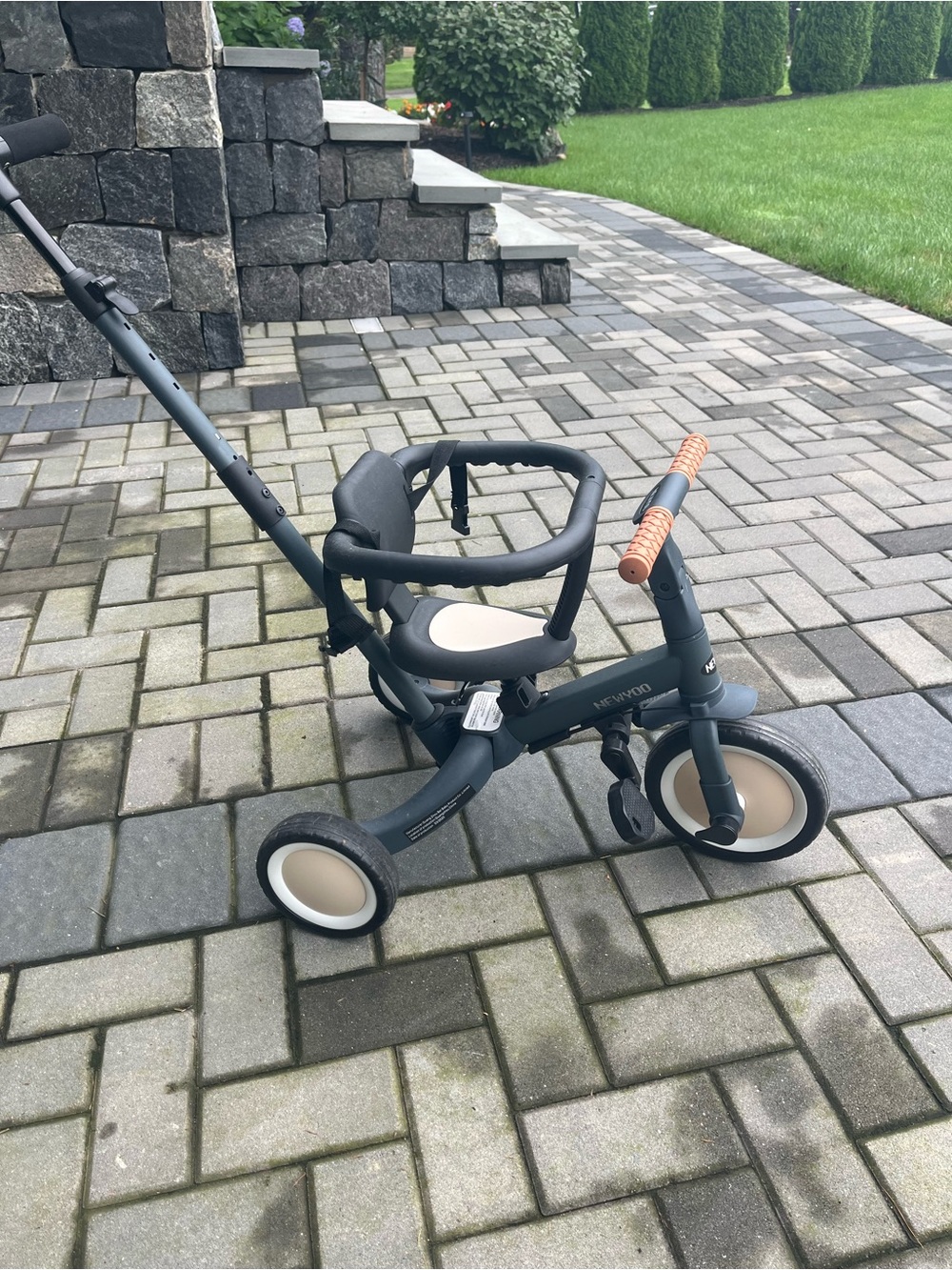 Kids Trike with Parental Push Handle - Gray and Tan